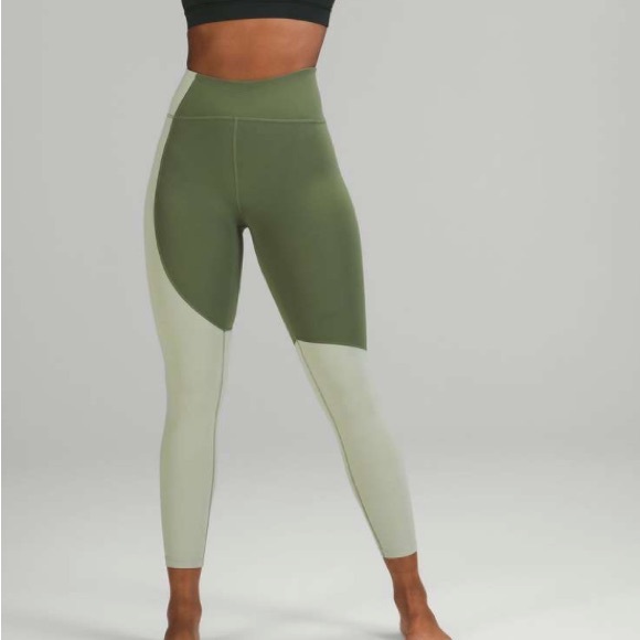 Lululemon Nulu Colour Block High-Rise Crop 23" Green Twill / Green Fern Size 2 - Picture 1 of 10